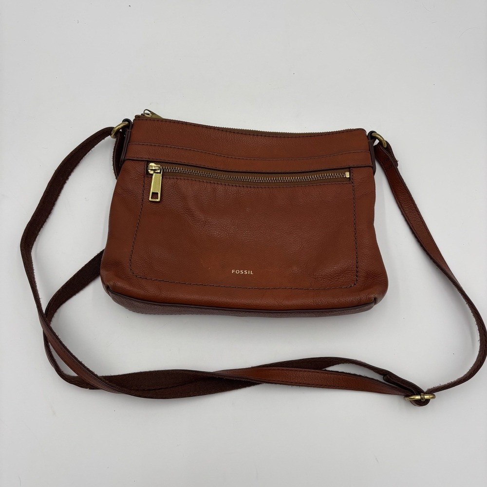 Fossil Brown Leather Crossbody Purse Shoulder Bag Minimalist Pebbled Medium - Picture 5 of 15